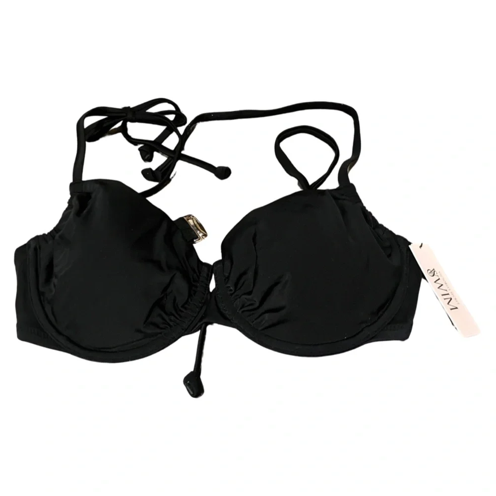 Victoria's Secret Black Underwire 32DD Tie-Shoulder Bikini Top